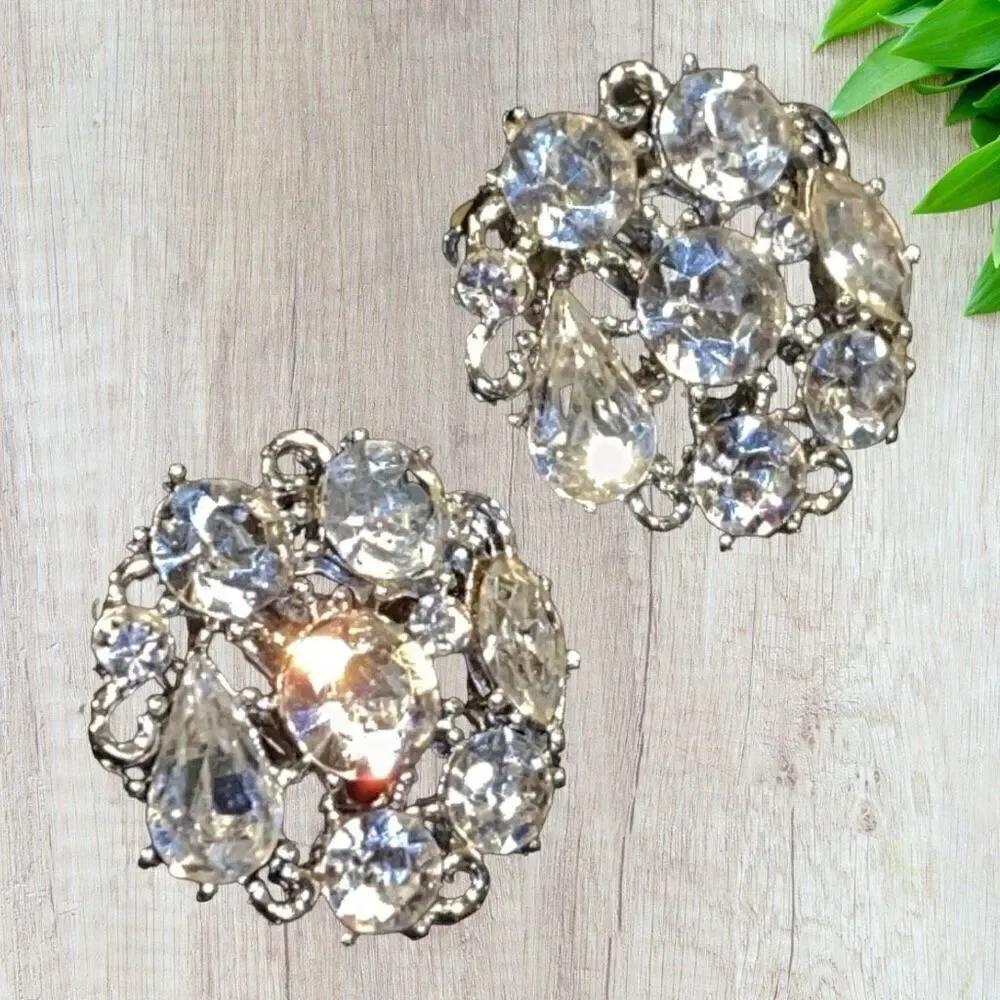 Beautiful Vintage Rhinestone Clip-on Earrings Rhapsody